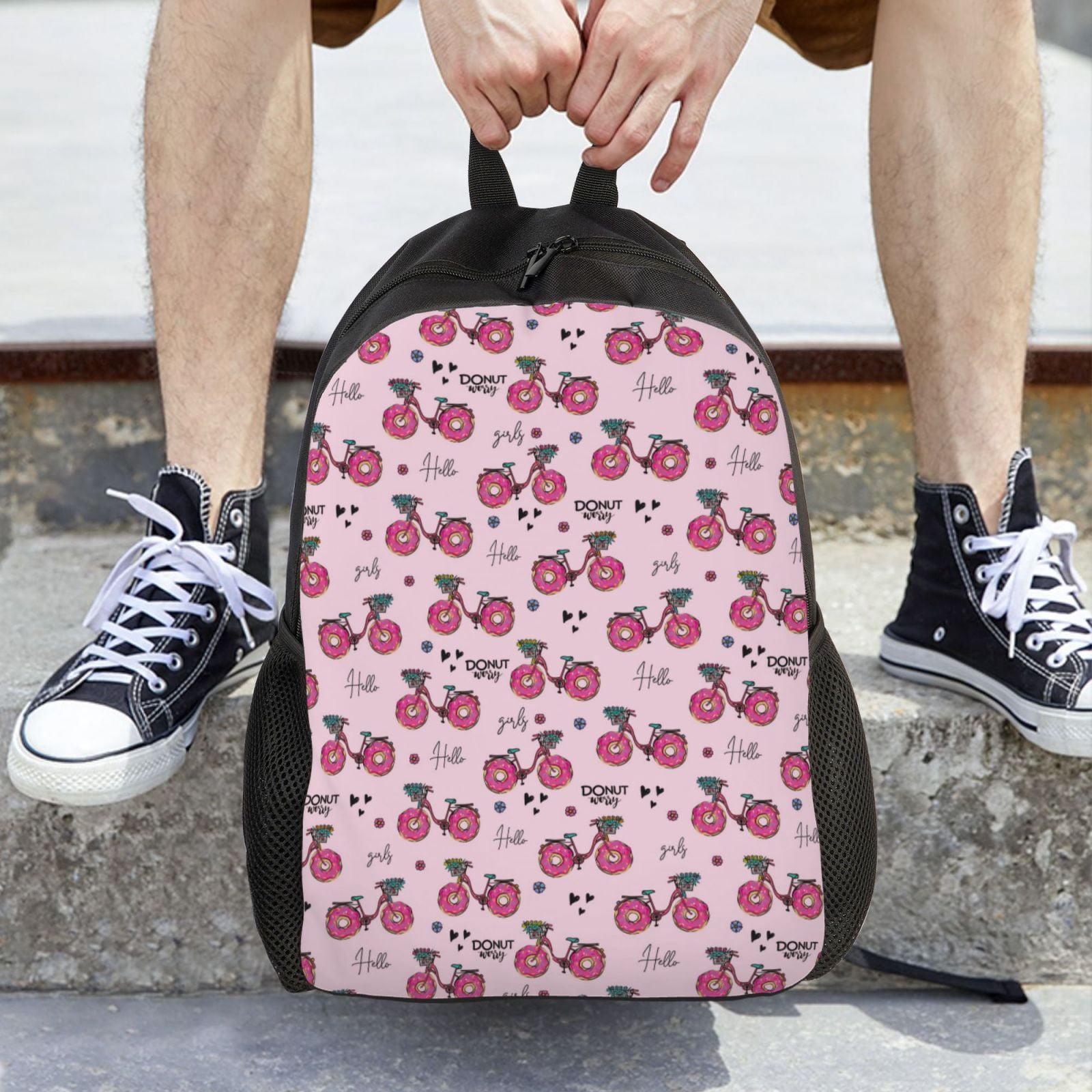 Xecao Bike with Donut Wheels Print School Backpack with Laptop Compartment Small Travel Laptop Backpack for Women Men Waterproof College Backpack Simple School Bag