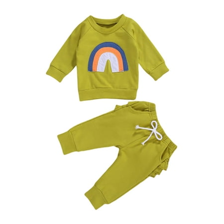 

Fanvereka Baby Boys Girls Long Sleeve Rainbow Top Ruffle Drawstring Pants Tracksuit Outfit