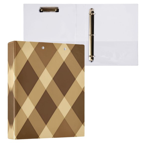 Brown and Tan Check 3 Ring Hardcover Binders 1.5in Round Rings for Letter-Size Folder Paper Organizer Pockets for Office Student Recipe