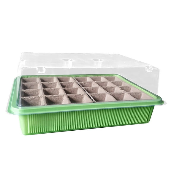 Seedling Tray, 24 Square Cell Seedling Pots, Pack of 5 Seed Starter Tray, Durable Trays for Plant Germination, Green