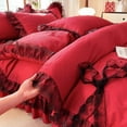 thumbnail image 5 of Black Lace Four-piece Set Celebrity Princess Style Ruffled Quilt Cover Bed Skirt Style Solid Color Three-piece Bedding Set, 5 of 6