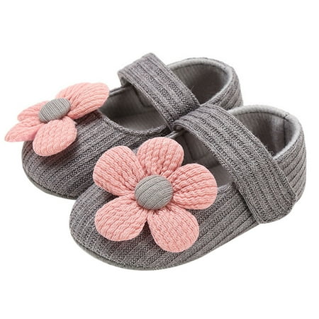 

Journey 11/12/13cmborn Baby Girls Cotton Crib Shoes with Flower Decor Classcial Princess Fasten Tape Toddler Shoes(Grey 13cm)