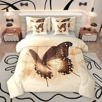 Homewish Wheat Gold Butterfly Twin Bedding Sets 7-Piece, Romantic Animal Print Bedding Comforter Set, Vintage Leaf Botanical Reversible Sheet Sets, Microfiber Bedroom Decor