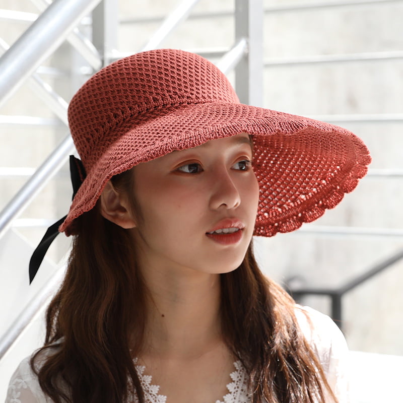 Ultra Fold Up Straw Woven Hat Lady Wide Brim Crochet Hat Tie Sun Hat Women Straw Sun Hat with Black White Ribbon Sun Protection Hat
