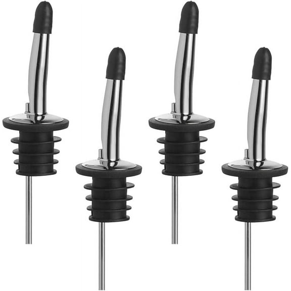 Stainless Steel Classic Bottle Pourers Tapered Spout - Liquor Pourers with Rubber Dust Caps,4 Pack