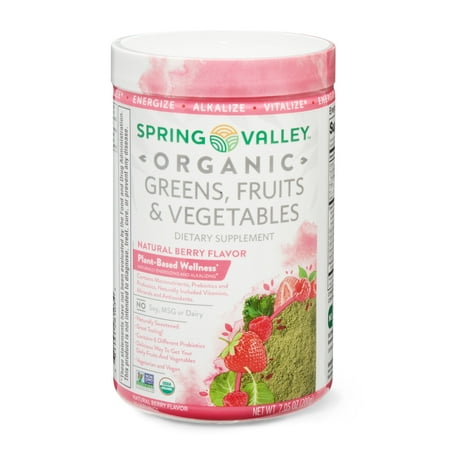Spring Valley Organic Greens, Fruits & Vegetables Dietary Supplement, Natural Berry Flavor, 7.05