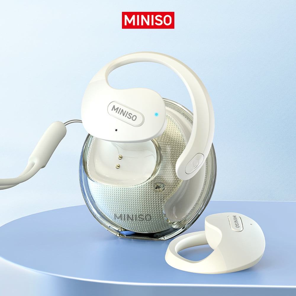 MINISO X15 Open-Ear Bluetooth 5.4 Headphones, Wireless Earbuds with AI Real-Time Translation, 130+ Languages, Noise Reduction, 40H Battery, IPX5 Waterproof – Off-White