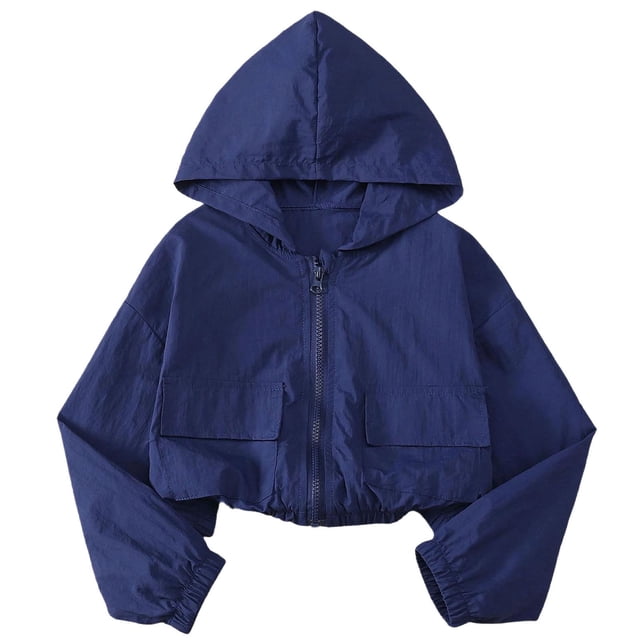 Chaqueta Ligera de Verano Color Sólido de las Niñas con Capucha de Moda Y Versátil para Niños Chaqueta Ligera