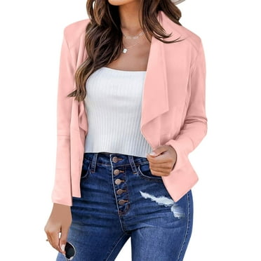 Women's Slim Fit Blazer Casual Long Sleeve Lapel Button Slim Work Office Blazer Jacket Suit Small Jacket Pink S