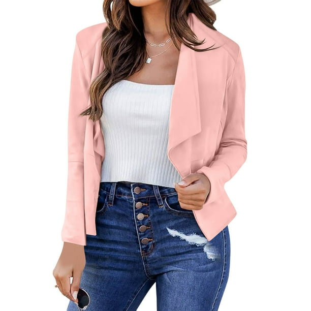 Blazer de mujer de moda de verano de color sólido ajustado de manga larga de doble botonadura traje chaqueta pequeña abrigo de mujer