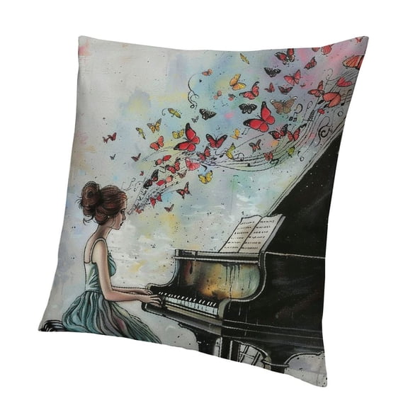 BANET Throw Pillow Cushion Cover, Grand Piano with Ornamental Swirls , Decorative Square Accent Pillow Case 12x12in