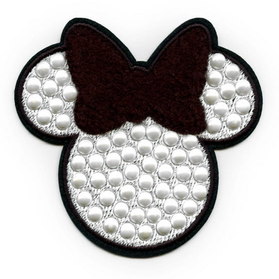Minnie Mouse Plastic Pearl Head Patch Black Disney Cartoon Chenille Applique Iron On