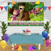 Masha and Bear Birthday Banner Personalized Party Backdrop Decoration 60 x 44 Inches