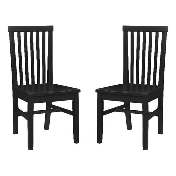 Linon Erwin Set of Two High Slat Back Side Dining Chairs in Black Rubberwood