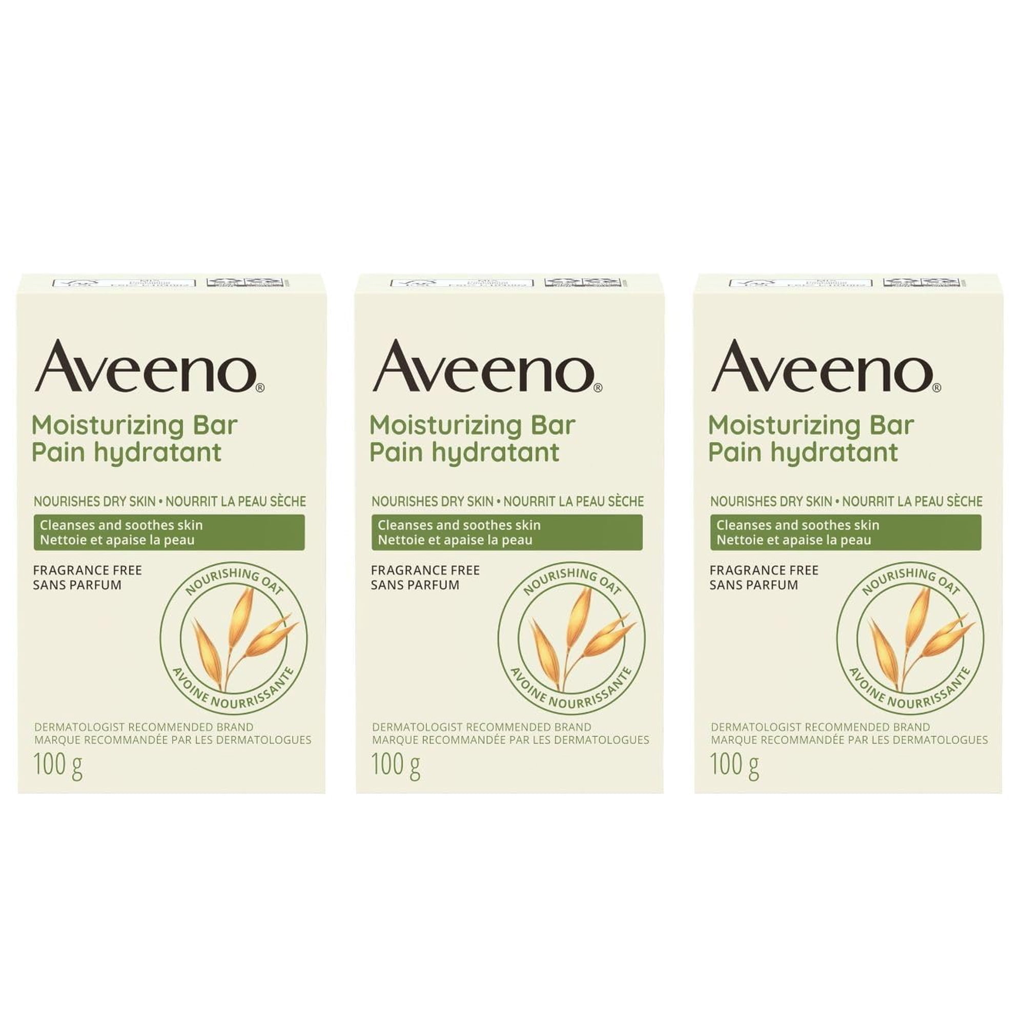 Aveeno Moisturizing Bar Soap, Fragrance Free, 3.5 oz (3 Pack) (Bundle)