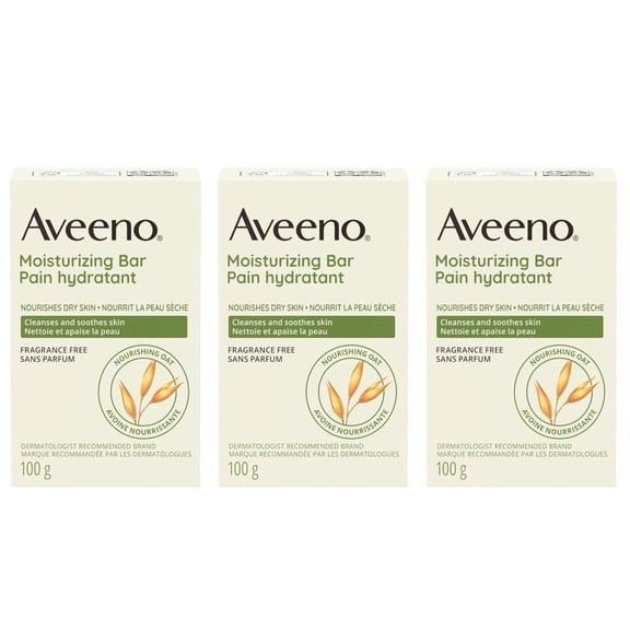 Aveeno Moisturizing Bar Soap, Fragrance Free, 3.5 oz (3 Pack) (Bundle)