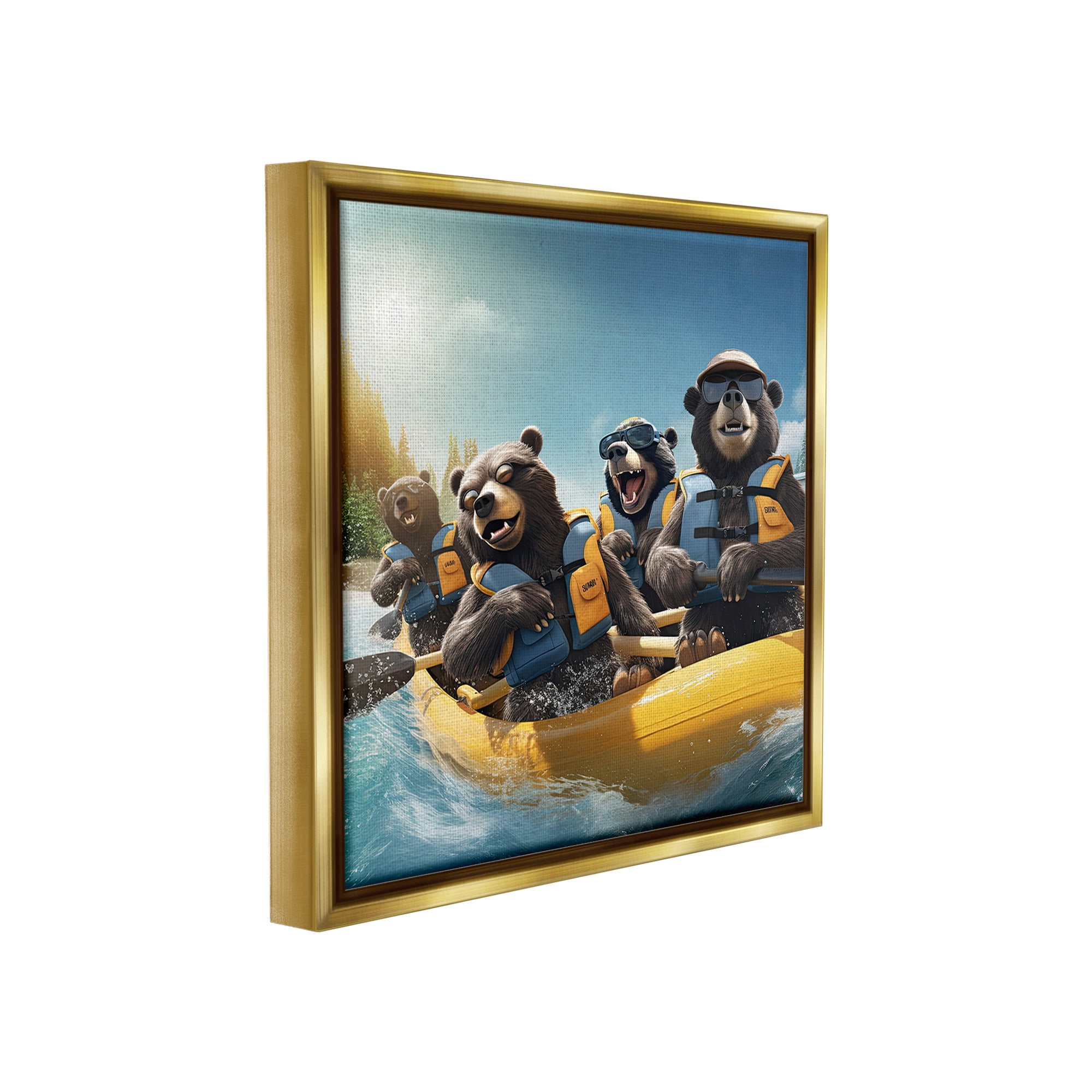 Stupell Industries Funny Kayaking Bears Animals & Insects Painting Gold Floater Framed Canvas Art Print Wall Art, 25 x 25