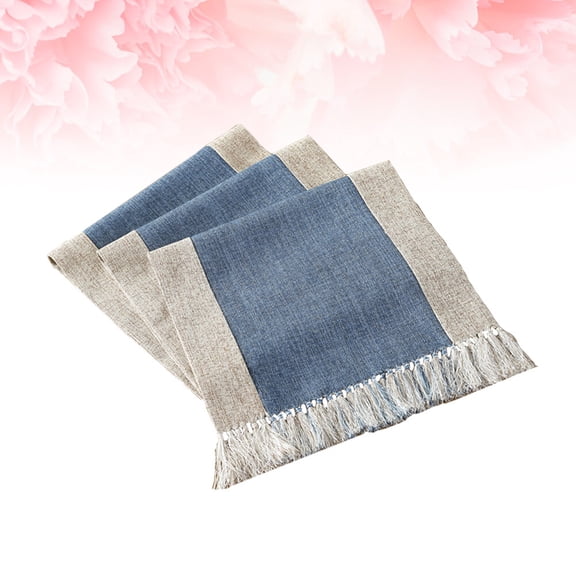 WHAMVOX 1Pc Cotton and Linen Tassel Table Cloth Simplicity Retro Double-layer Household Table Cover (Dark Blue 38x200cm 620g)