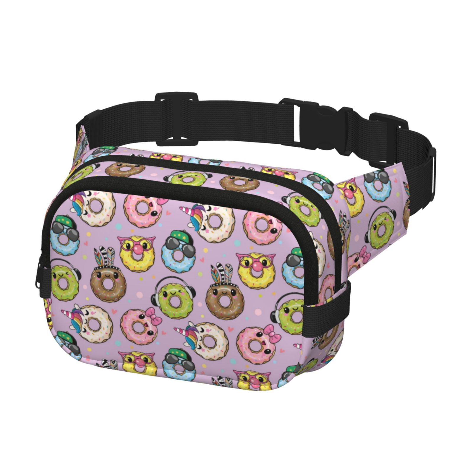 Picia Cute Donuts Print Square Double-Layer Waist Bag Mini Adjustable Waist Belt Bag Exercise Running Travel Hiking