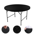thumbnail image 6 of flameer Fitted Round Table Cloth Table Cover with Elastic Table Top Cover Stretch Tablecloth 48 inch for Backyard Patio Events Travel Black, 6 of 8
