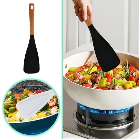 Function SpoonNew 2 In 1 Function Spatula Spoon For Cooking And Serving Long Head Silicone Spatula Spoon With Wood Handle Cooking Utensil Kitchen Gadgets Japanese Kitchenware Set Cooker Hood 36 in