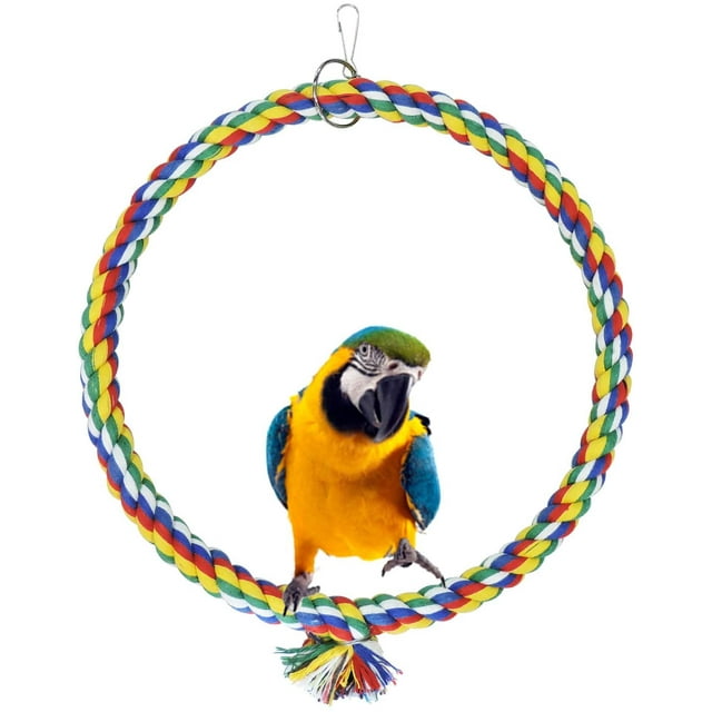 Columpio para pájaros, columpio de algodón para colgar en la jaula, juguetes resistentes a las mordeduras, juguetes para loros, gorriones y periquitos pequeños para deshacerse del aburrimiento (13 cm) Rojo Verde MX-0126945FYD