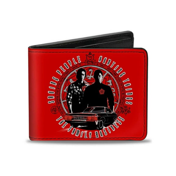 Supernatural Wallet, Bifold, Supernatural Sam Dean Pose Impala the Family Business Red, Vegan Leather