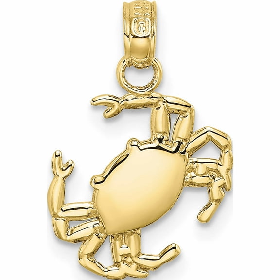 10K Yellow Gold 2-D Polished Crab Charm (11.5 X 12.8) Made In United States -Jewelry By Sweet Pea
