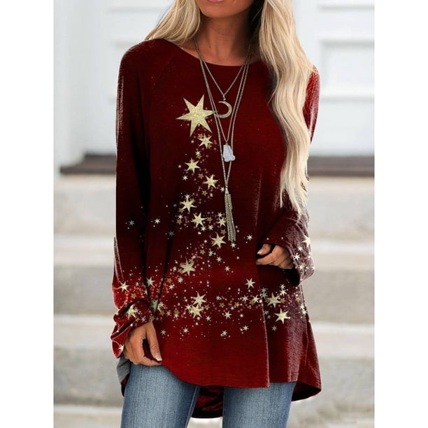 Camiseta de manga larga con estampado 3D para mujer, ropa de calle de gran tamaño con Árbol de Navidad, muñeco de nieve, Túnica, Tops