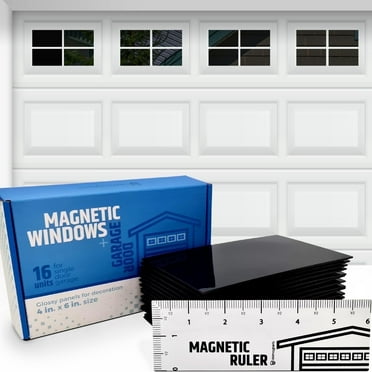 HMMAGNETS Glossy Magnetic Garage Door Panels & Faux Window Set, Black Vinyl, 16-Piece