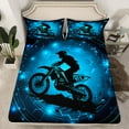 thumbnail image 3 of Feelyou Motorcycle Dirt Bike Twin Sheet Sets, Extreme Speed Sport Twin Fitted Sheet, Neon Cyan Honeycomb Flat Sheet, Ultra Soft Bedroom Decor, 3-Piece, 3 of 8