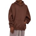 thumbnail image 2 of Unisex Long Sleeve Drop Shoulder Hoodie without Drawstring, Casual Pullover Tracksuit Top for Running, Lounge Wear,Coffee,XS, 2 of 6