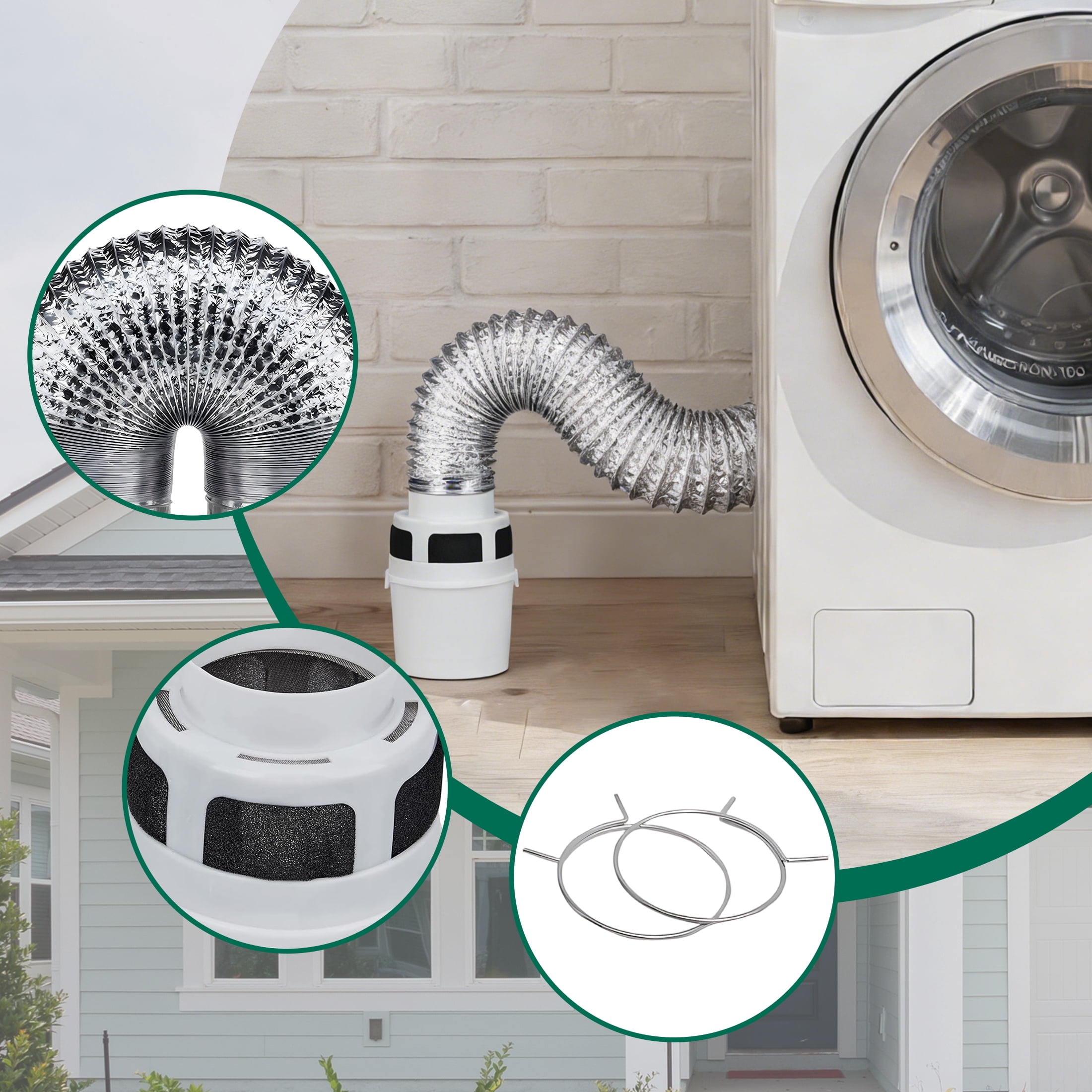 HIBIBUD Indoor Dryer Vent Kit Lint Trap Bucket Dryer Vent with 4-inch by 5-feet Silver Proflex Duct