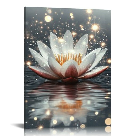 ZFLMY Framed Elegant and Modern Lotus Flower Canvas Prints Wall Art Zen Meditation Lotus Flower Pictures Paintings Canvas Wall Decor for Living Room Bedroom Wall Decorations Ready to Hang  12x16in