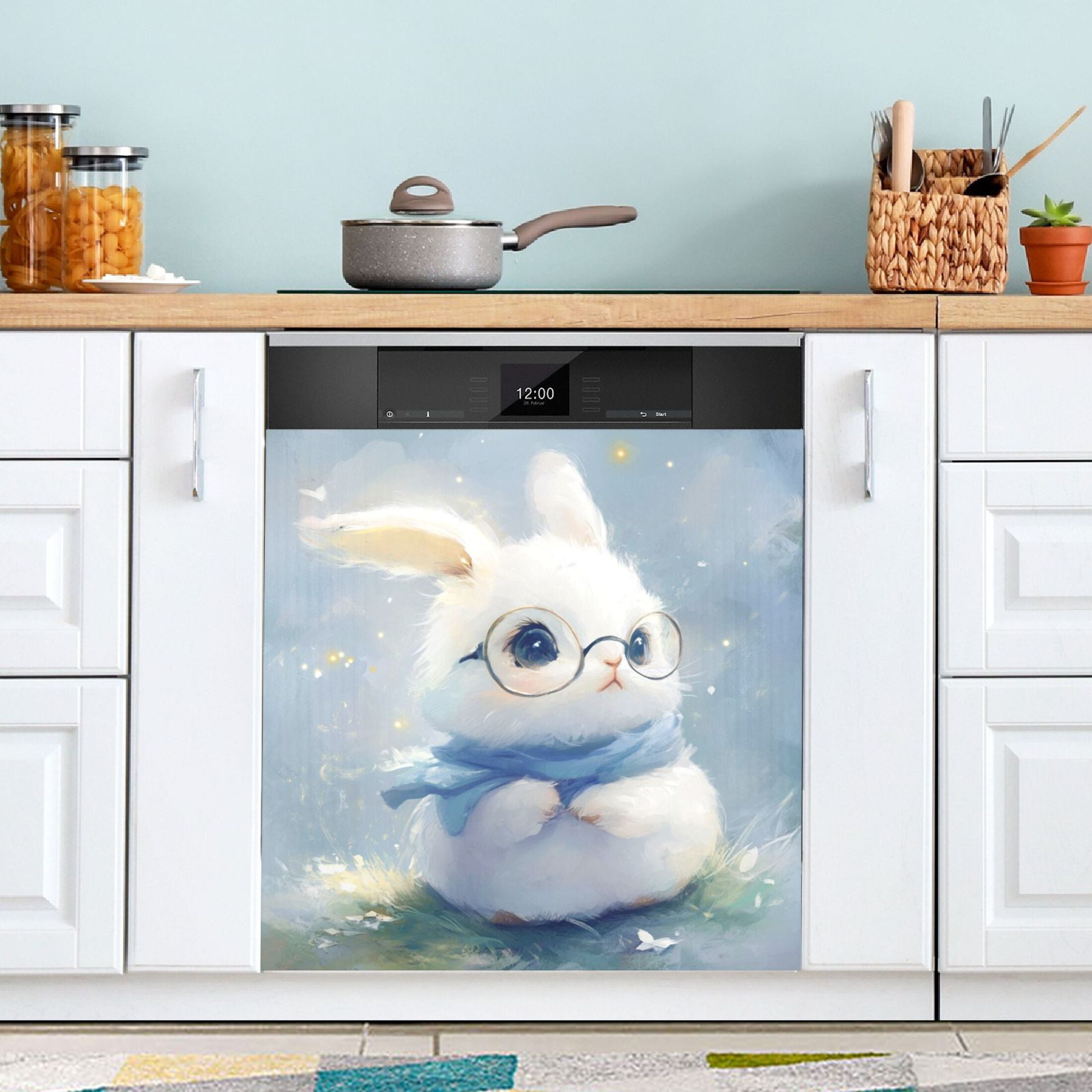 Dishwasher Magnetic Sticker 23x26 Inch Refrigerator Magnetic Sticker Washing Machine Magnetic Sticker Kitchen Panel Magnetic Sticker Home Decor Adorable Rabbit with Glasses