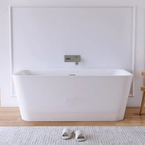 MEDUNJESS 59" Stand Alone Tub Acrylic Rectangular Freestanding Soaking Bathtub with CUPC Drainage in White