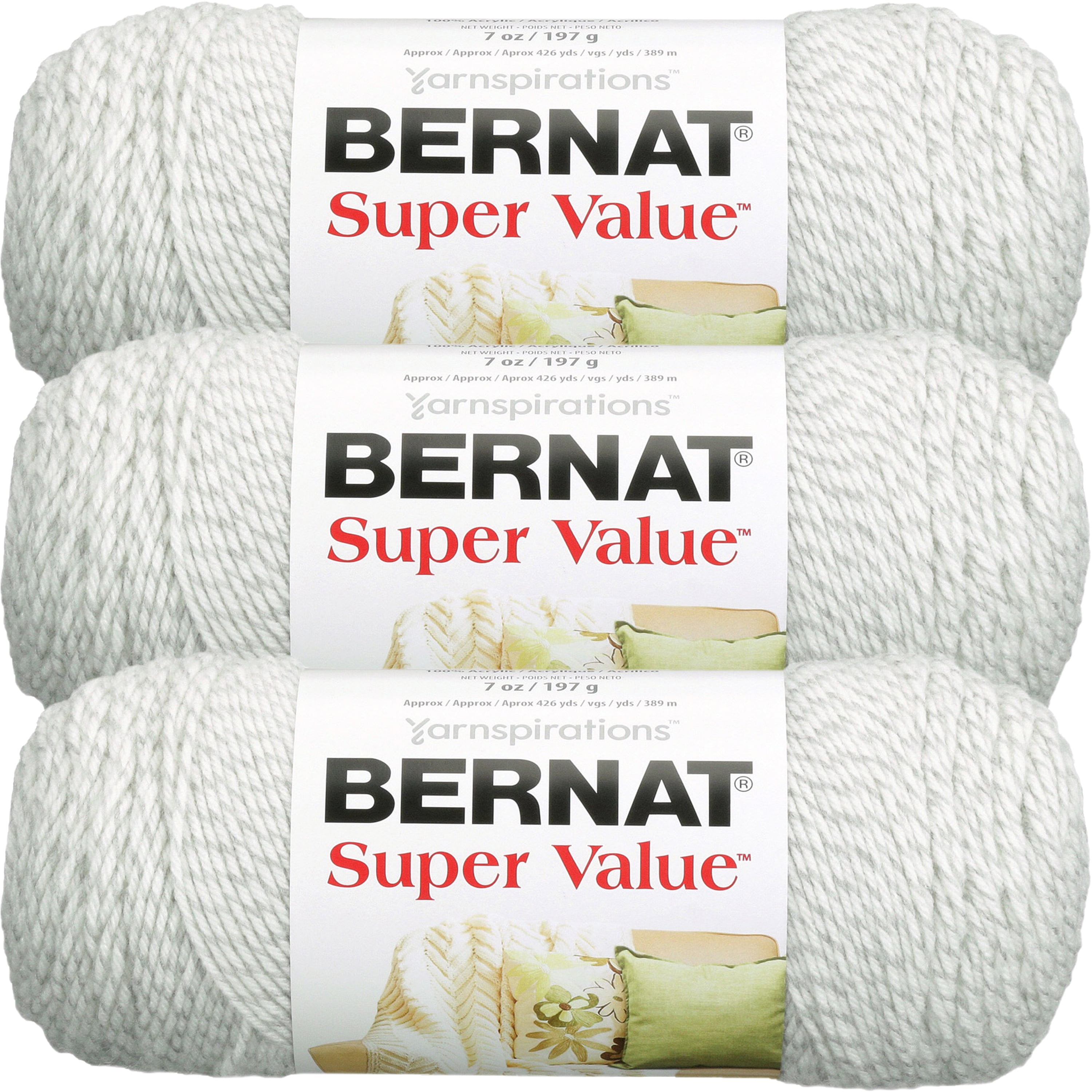 Bernat Super Value Solid Yarn-Grey Ragg, Multipack Of 3