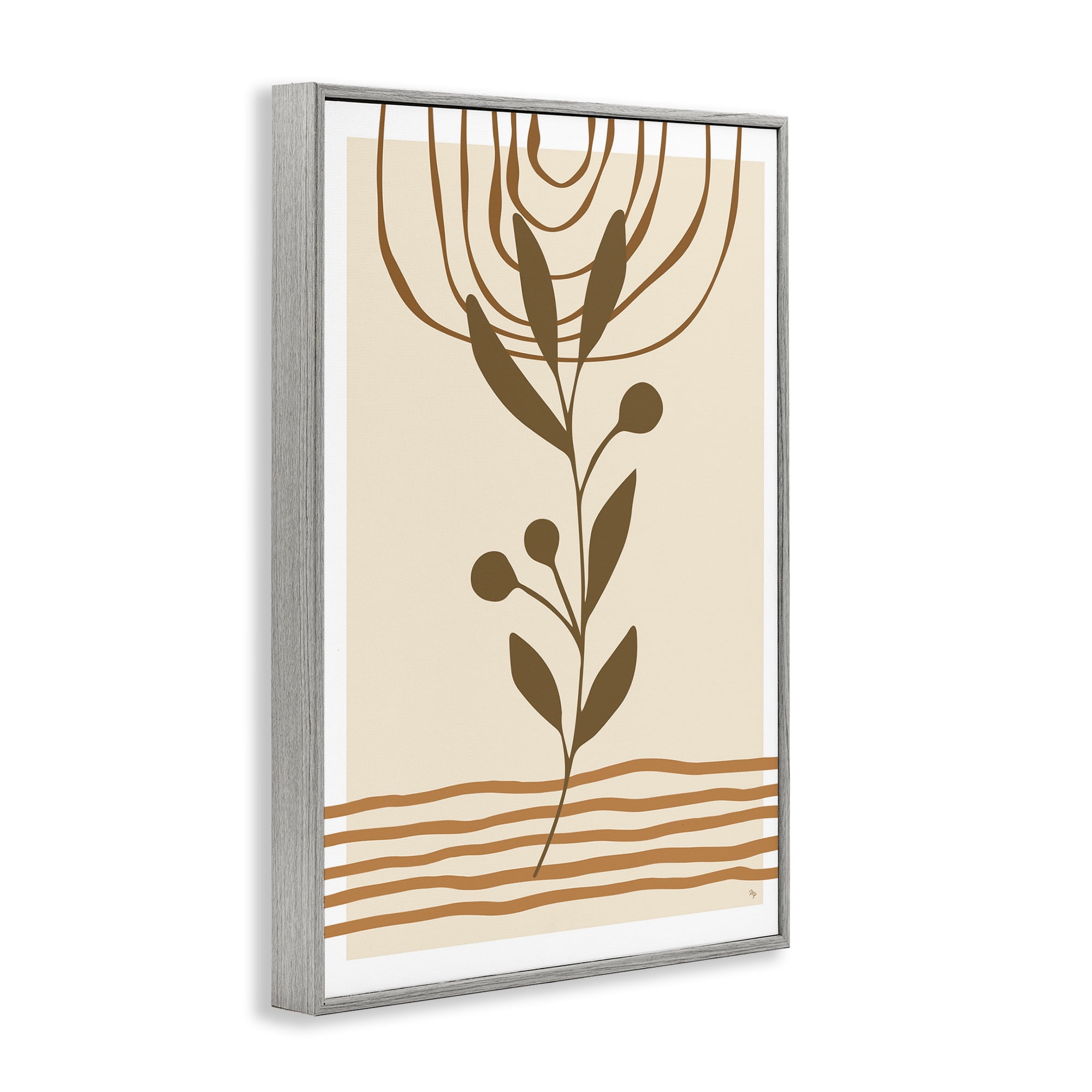 Stupell Industries Bohemian Plant Sprig Botanical & Floral Painting Gray Framed Art Print Wall Art, 12 x 18