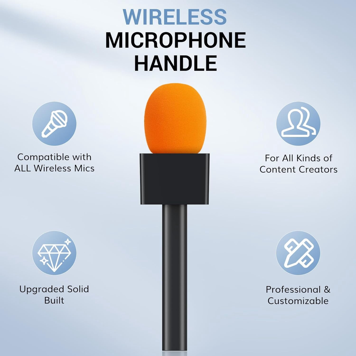 Handheld Adaptor for Interview Mic, Wireless Microphone Handle for Lavalier, Compatible with , and All Lav Mic, Microfono Stand with Flag Station, Foam, Rig for Vlogging, Reports, TP20