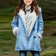 thumbnail image 2 of CYRBOKO Girls Suede Coats with Hood, Thermal Fleece Lined Long Sleeve Full Zip Winter Outerwear Light Blue Size 10-12 T, 2 of 5