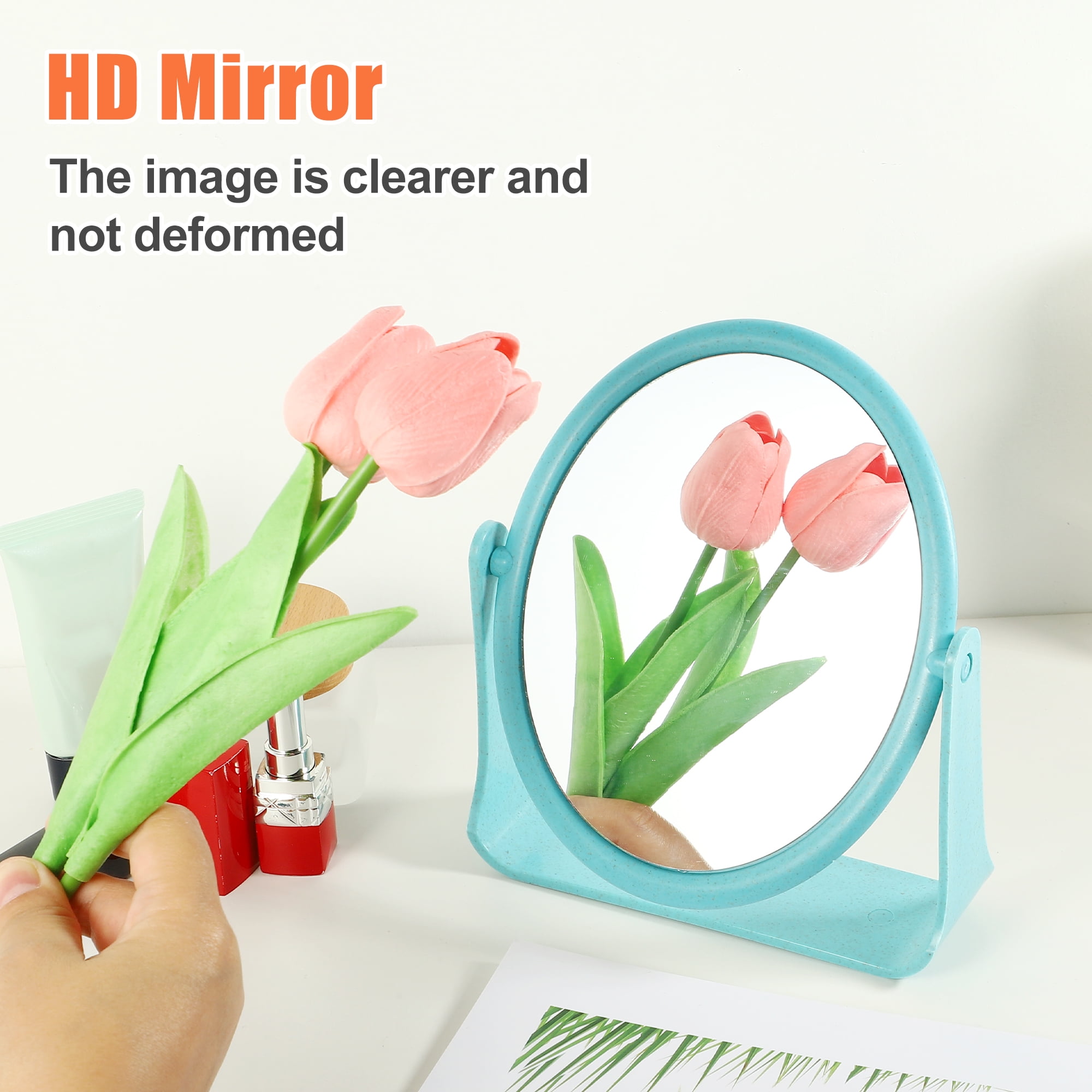 Unique Bargains Plastic Double Sided Round Makeup Mirror 360° Rotating Beauty Mirror Blue