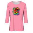 thumbnail image 4 of Hauts pour Femmes Mode Féminine Manches Trois Quarts Col Rond Rétro Imprimé Lettre Saint-Valentin Hauts Amples Blouse, 4 of 4