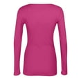 thumbnail image 6 of Mohiass Womens Long Sleeve Stretch Crewneck Ribbed T-Shirt Fitted Casual Basic Tops Hot Pink L, 6 of 8