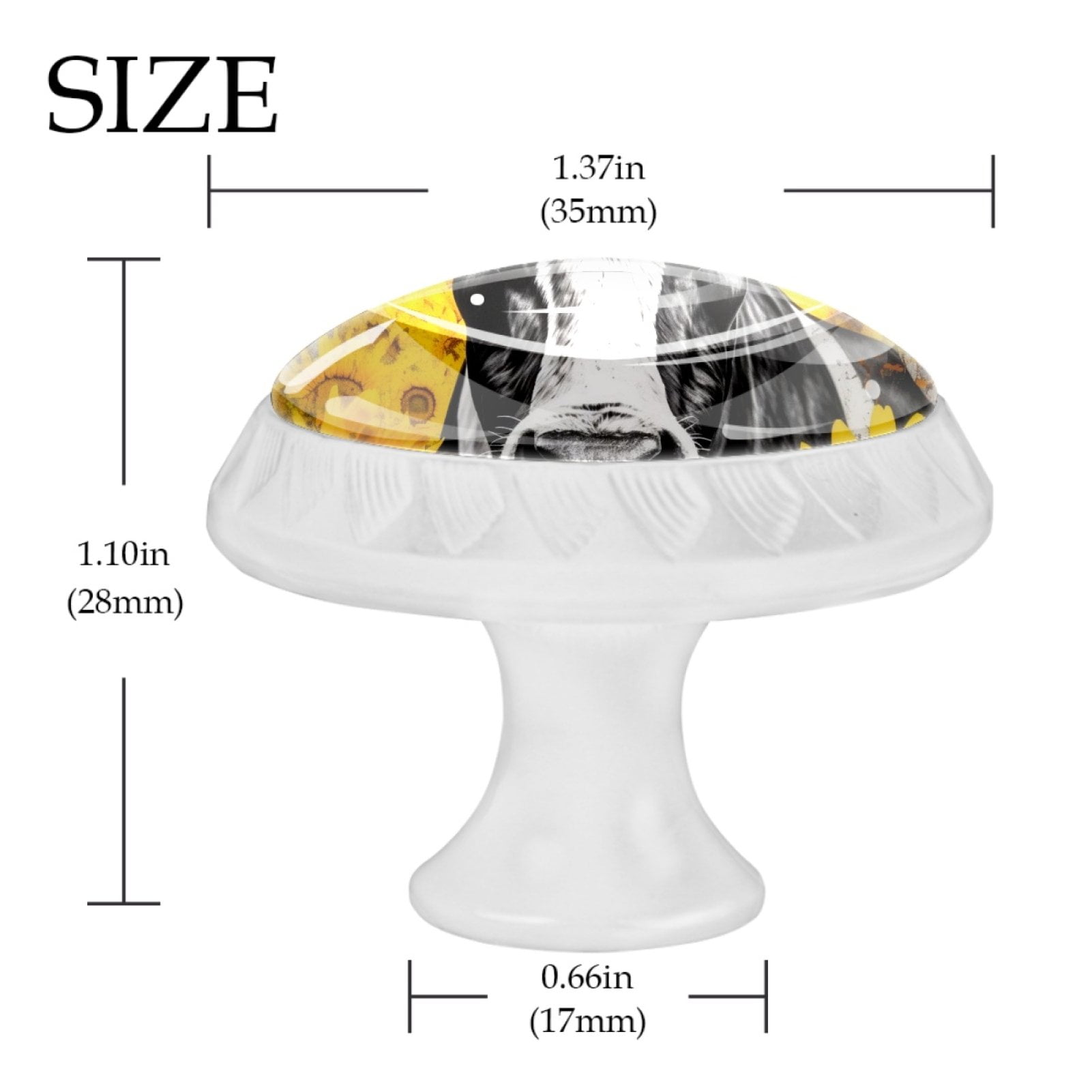 4 Pcs Cow and Sunflower Knobs for Kitchen Cabinet Cupboard Dresser Bookcase Drawer Pulls Handles Round Home Decor