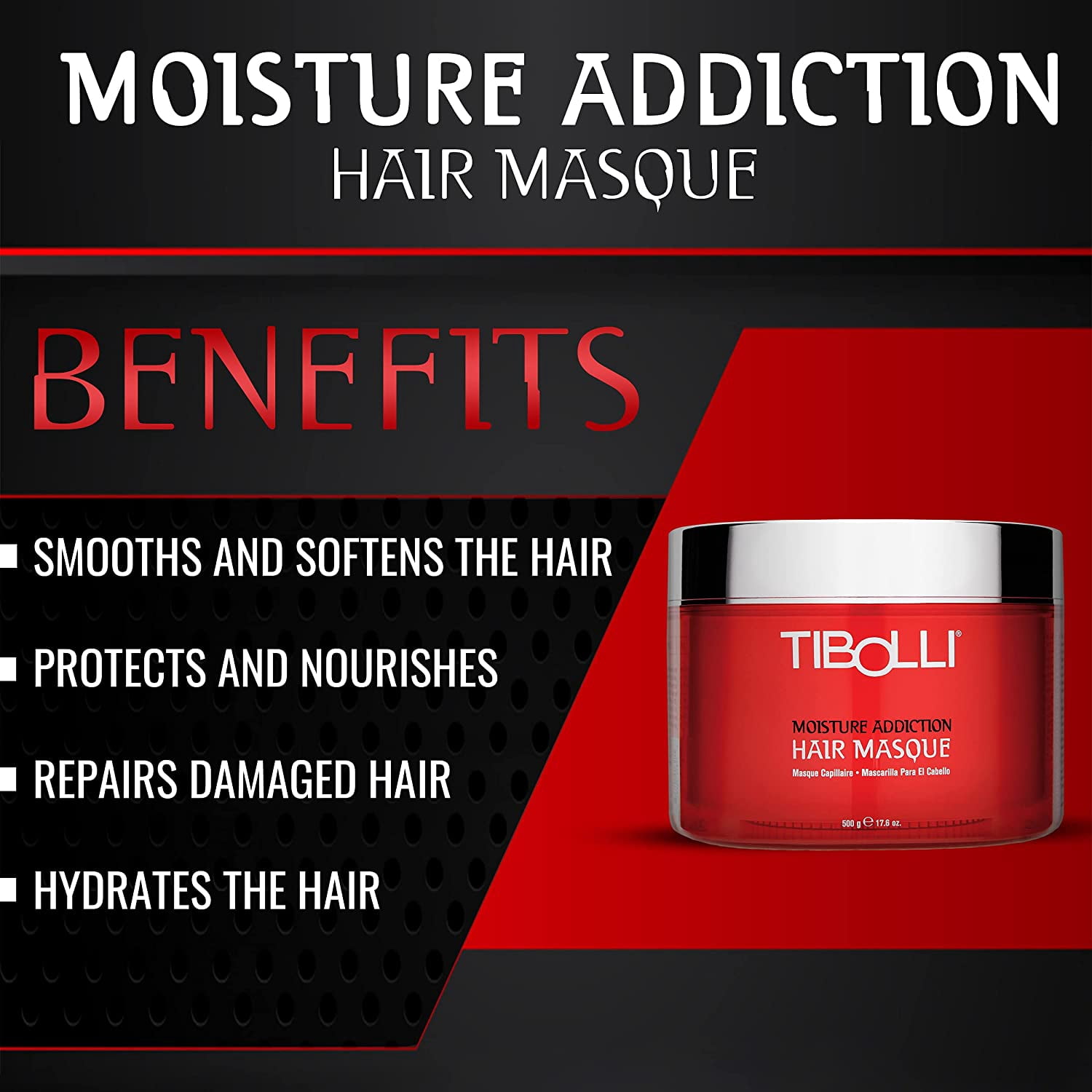 TIBOLLI Moisture Addiction Mask Deep Conditioning Masque (17.6 Fl oz/500g) Moisturizing Hydrating Smoothing Keratin Treatment for Anti Frizz Dry Damaged Color Treated Hair Repair Restoration Formula