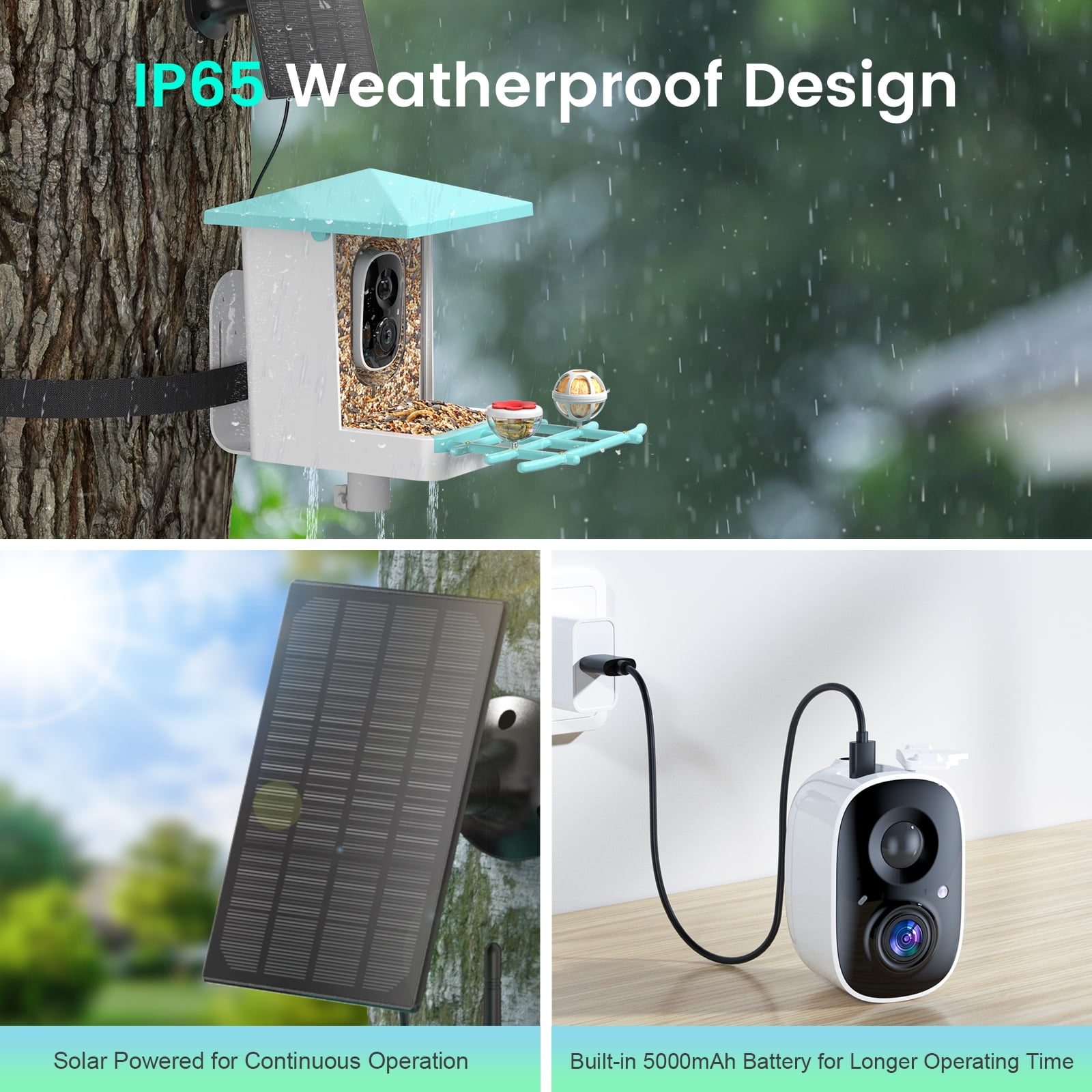 isYoung Bird Feeder with Camera, Smart Bird Camera with Solar Panel, AI Identify 16000+ Species, Automatic reminder recording, Ideal Gift