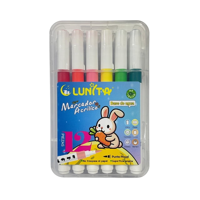 Lunita Marcador Acrílico 12 Pzas Diseño Único Multicolor
