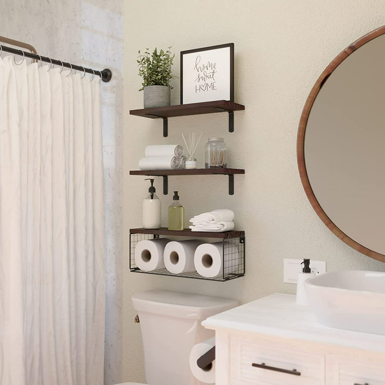 BORA Rustic Bathroom Shelf for Bathroom Decor, Wall Bathroom Organizer -  Set of 3