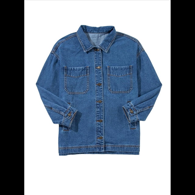 Chaqueta Vaquera para Mujer, Desgastada, de Larga, de Gran Tamaño, Estilo Camionero. Azul Real M