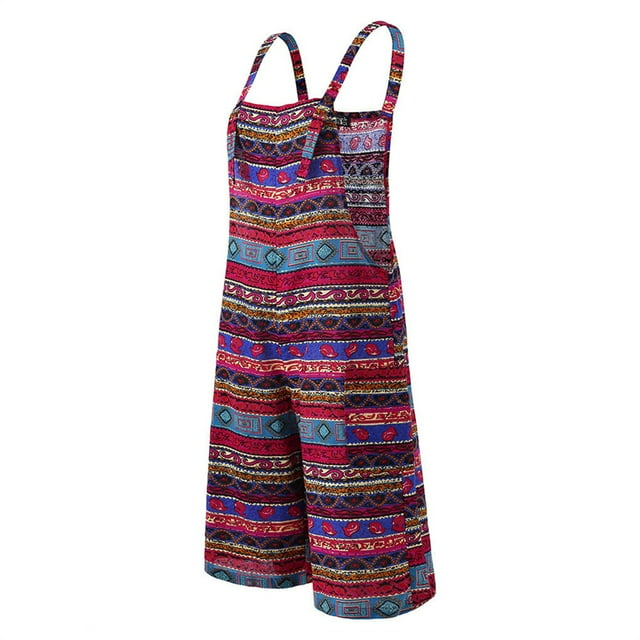 ZheElen Combinaisons pour Femmes avec Poches Imprimées Bretelles Amples Respirantes Sans Manches Combinaisons de Plage Maison Rouge P Rouge 4TG